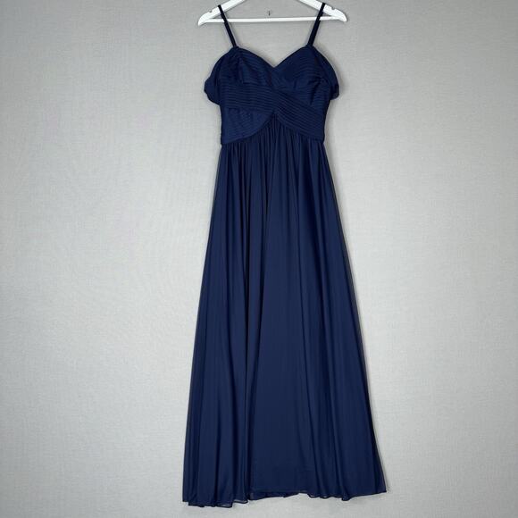 Alex Evenings Womens Dress 6 Blue Mesh Gown Bow Back Formal Bridesmaid Wedding - Picture 2 of 15